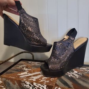 Chinese Laundry "Matilda" Leather Slingback Wedge Platform Sandals US 8.5